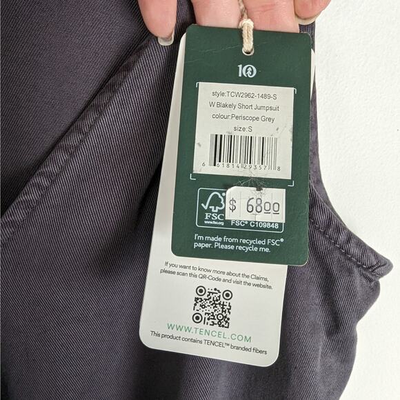 Tentree Blakely Short Tencel Jumpsuit Romper in Periscope Grey Size Small NWT - Picture 10 of 11